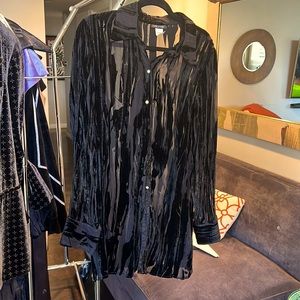 Sexy, sheer, button up black velvet shirt